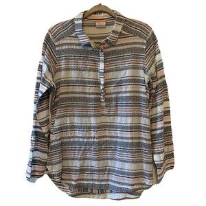 Columbia Womens Size Large Multicolor Stripe Popover Long Sleeve Cotton Blouse